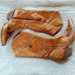 BCBGirls Tan and Gold Leather Boots